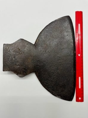 Author’s photos of a hewing axe courtesy of the Crandall Public Library